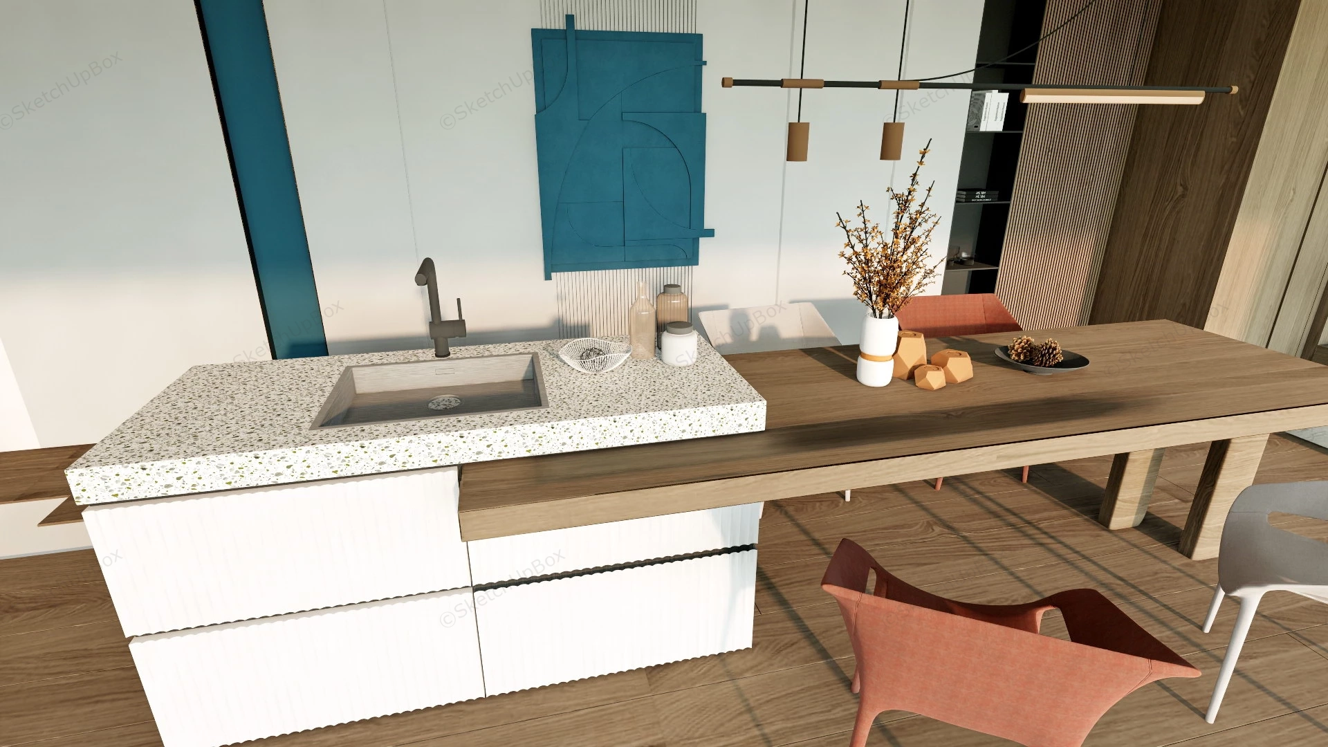 Modern Wet Bar With Stools sketchup model preview - SketchupBox