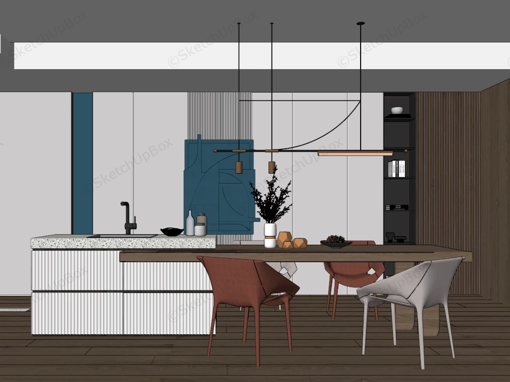 Modern Wet Bar With Stools sketchup model preview - SketchupBox