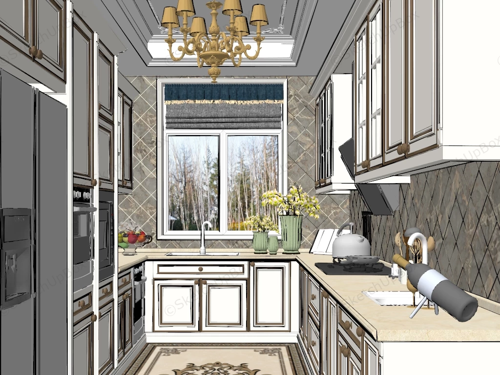 Traditional European Kitchen Design sketchup model preview - SketchupBox