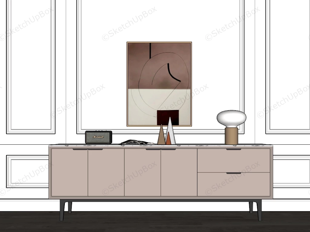 Minimalist TV Stand And White Wall sketchup model preview - SketchupBox