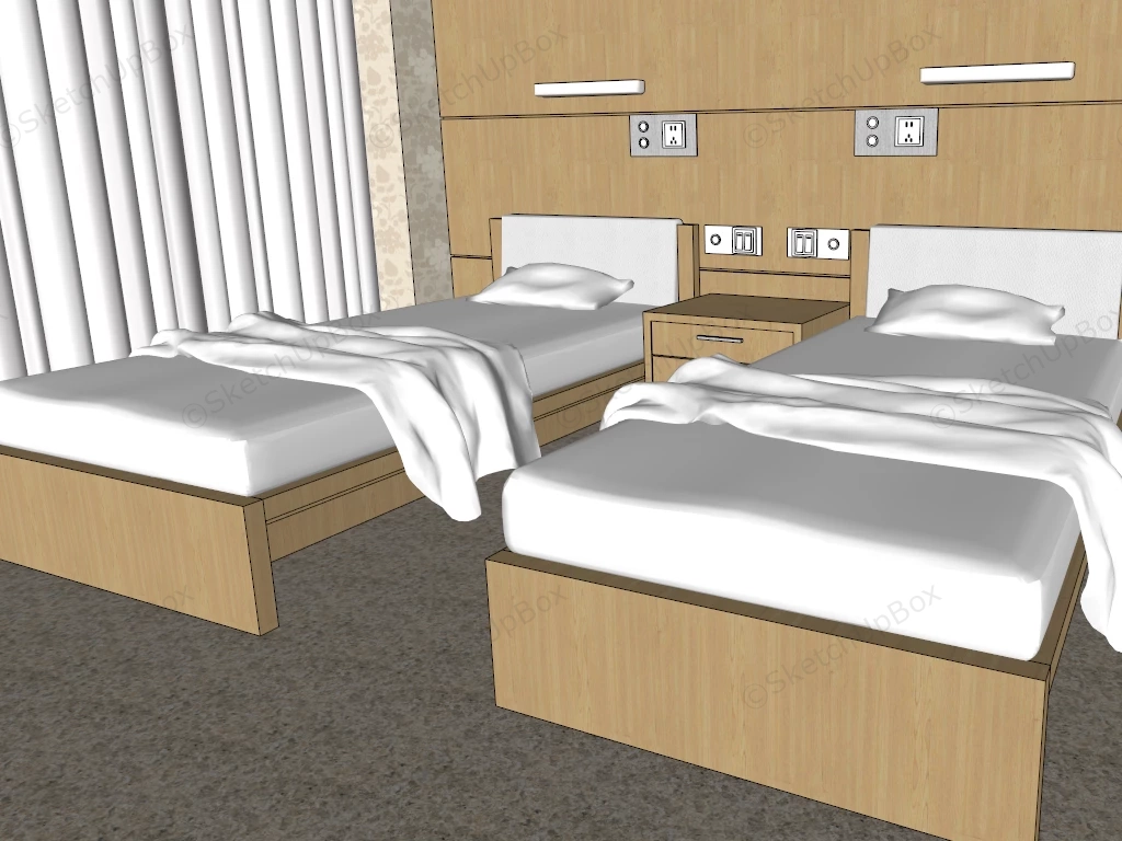 Economy Twin Bed Hotel Room sketchup model preview - SketchupBox