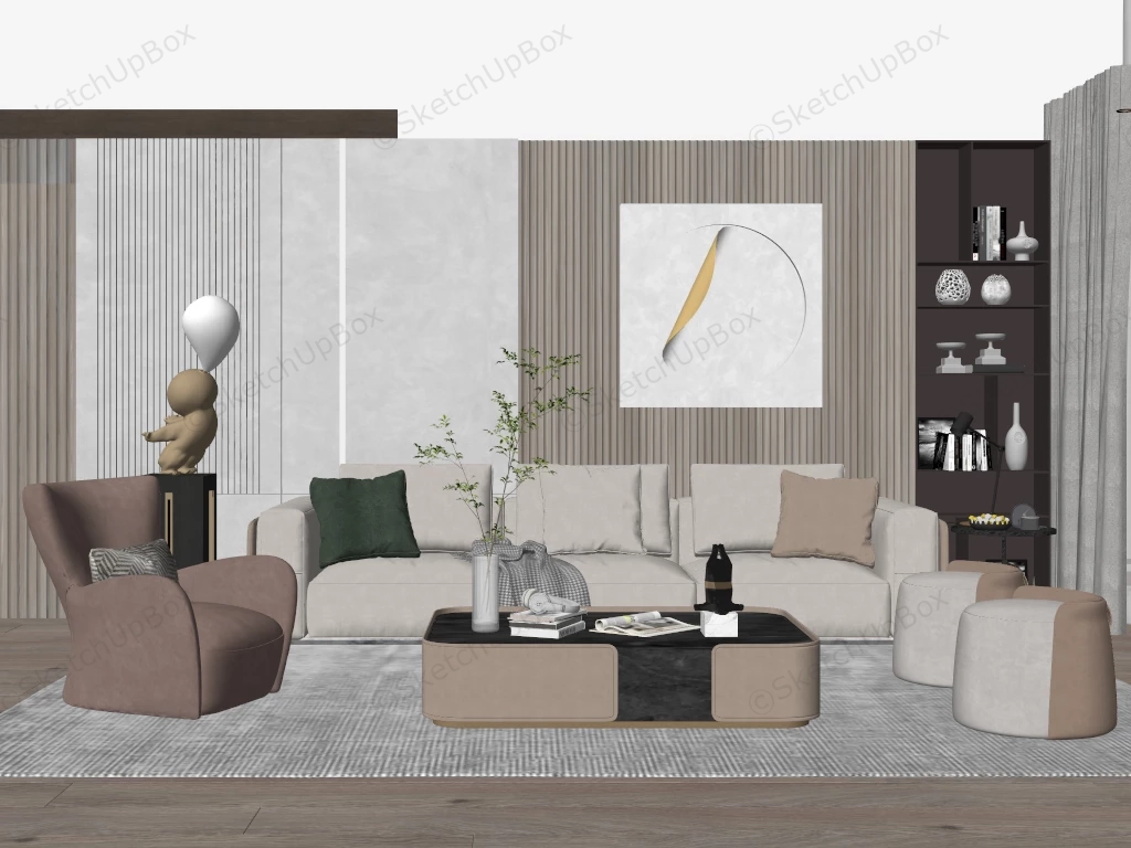 Cream And White Living Room Ideas sketchup model preview - SketchupBox