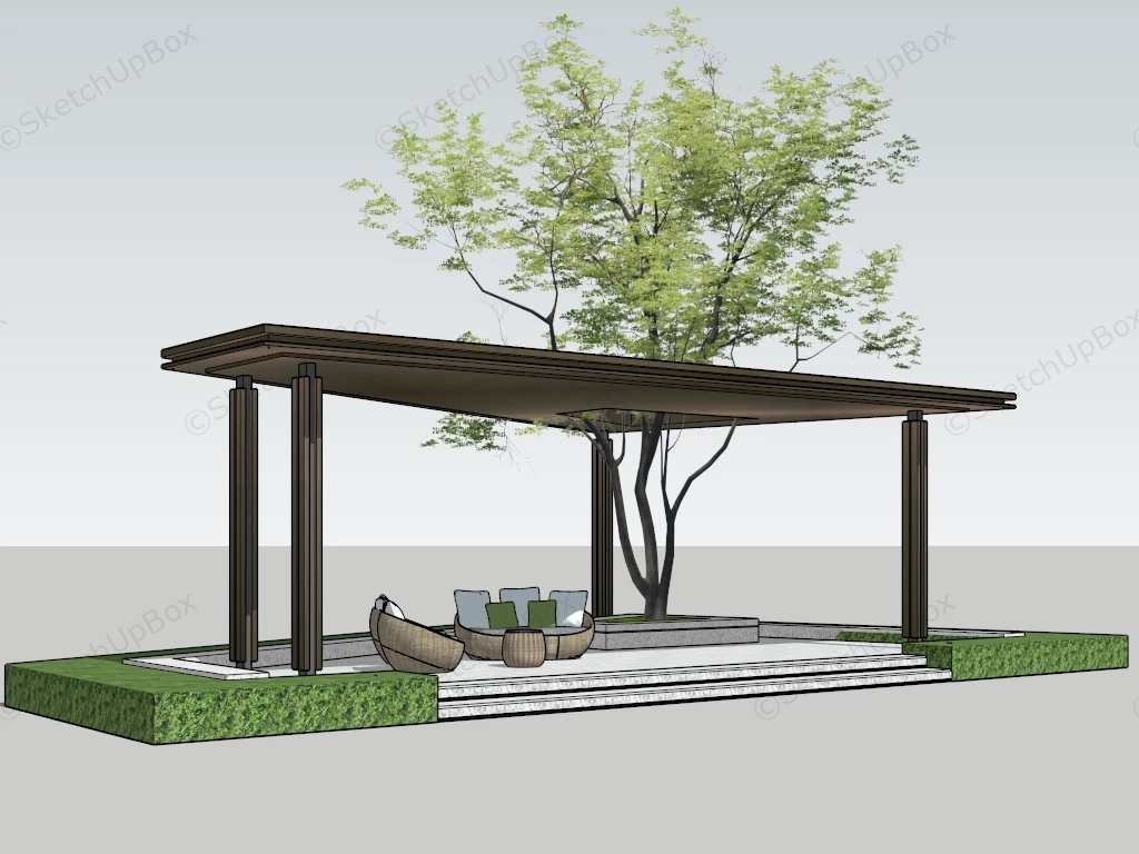 Backyard Pergola Landscape Design sketchup model preview - SketchupBox