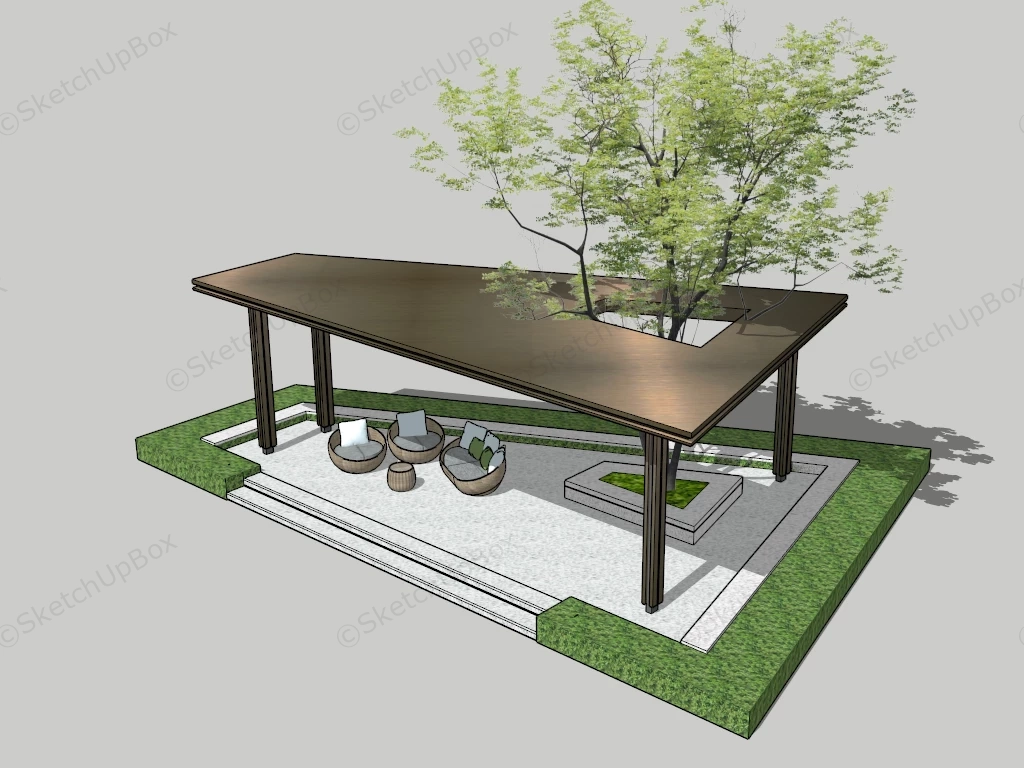 Backyard Pergola Landscape Design sketchup model preview - SketchupBox