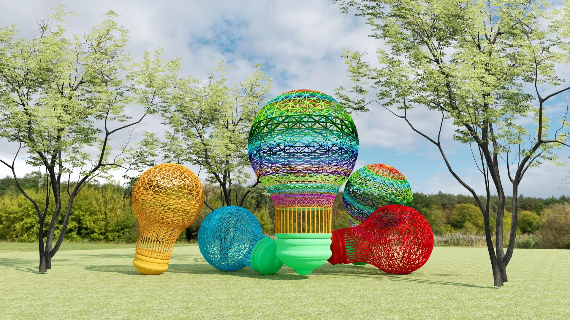 Colored Bulbs Lawn Ornaments sketchup model preview - SketchupBox