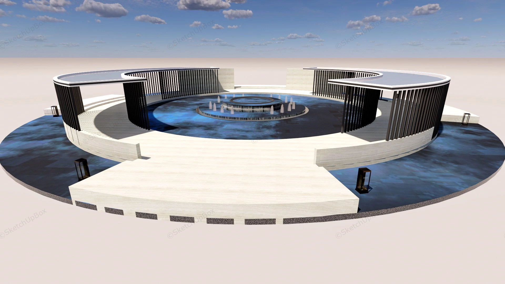 Large Modern Outdoor Fountain sketchup model preview - SketchupBox