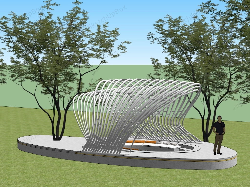 Modern Park Pergola And Sitting Area sketchup model preview - SketchupBox