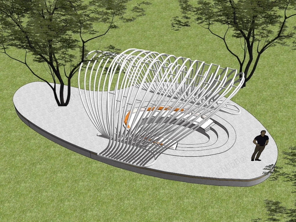 Modern Park Pergola And Sitting Area sketchup model preview - SketchupBox