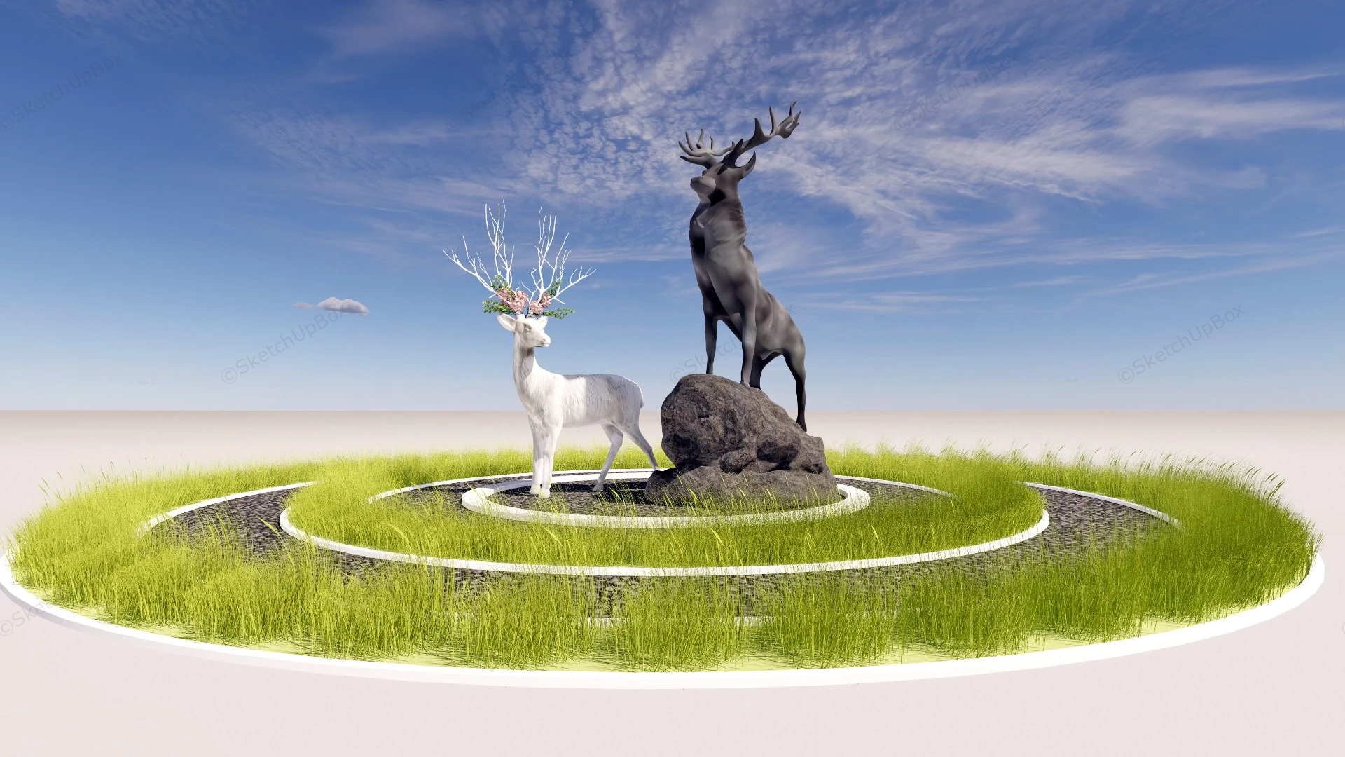 Deer Couple Garden Sculpture sketchup model preview - SketchupBox