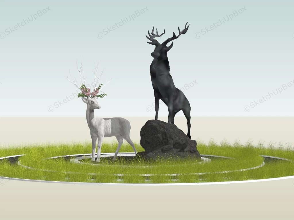 Deer Couple Garden Sculpture sketchup model preview - SketchupBox