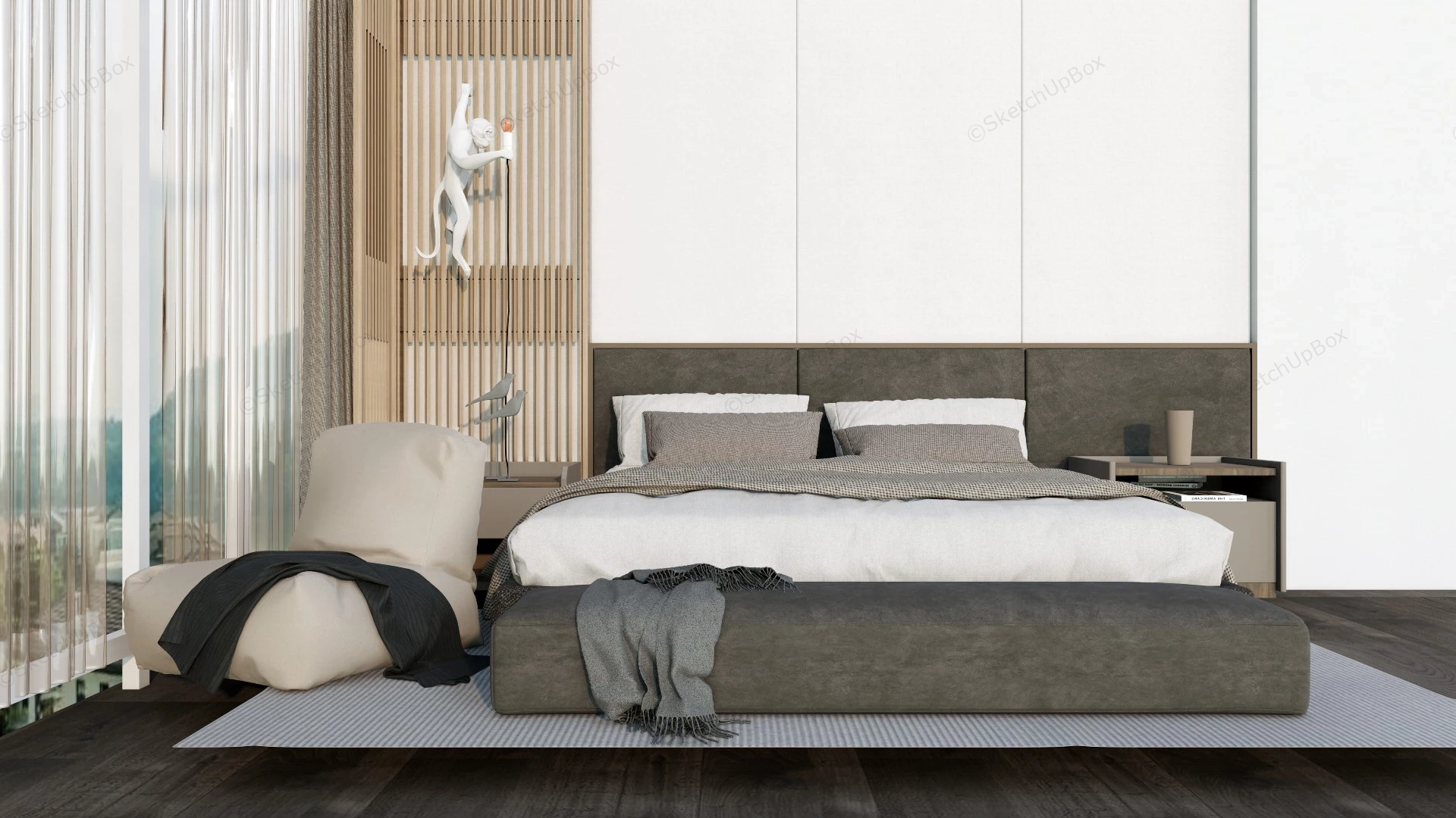 Grey Bedroom Design sketchup model preview - SketchupBox