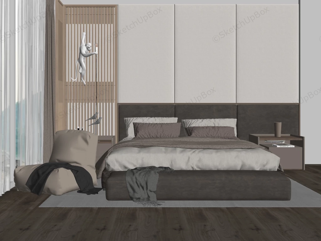 Grey Bedroom Design sketchup model preview - SketchupBox