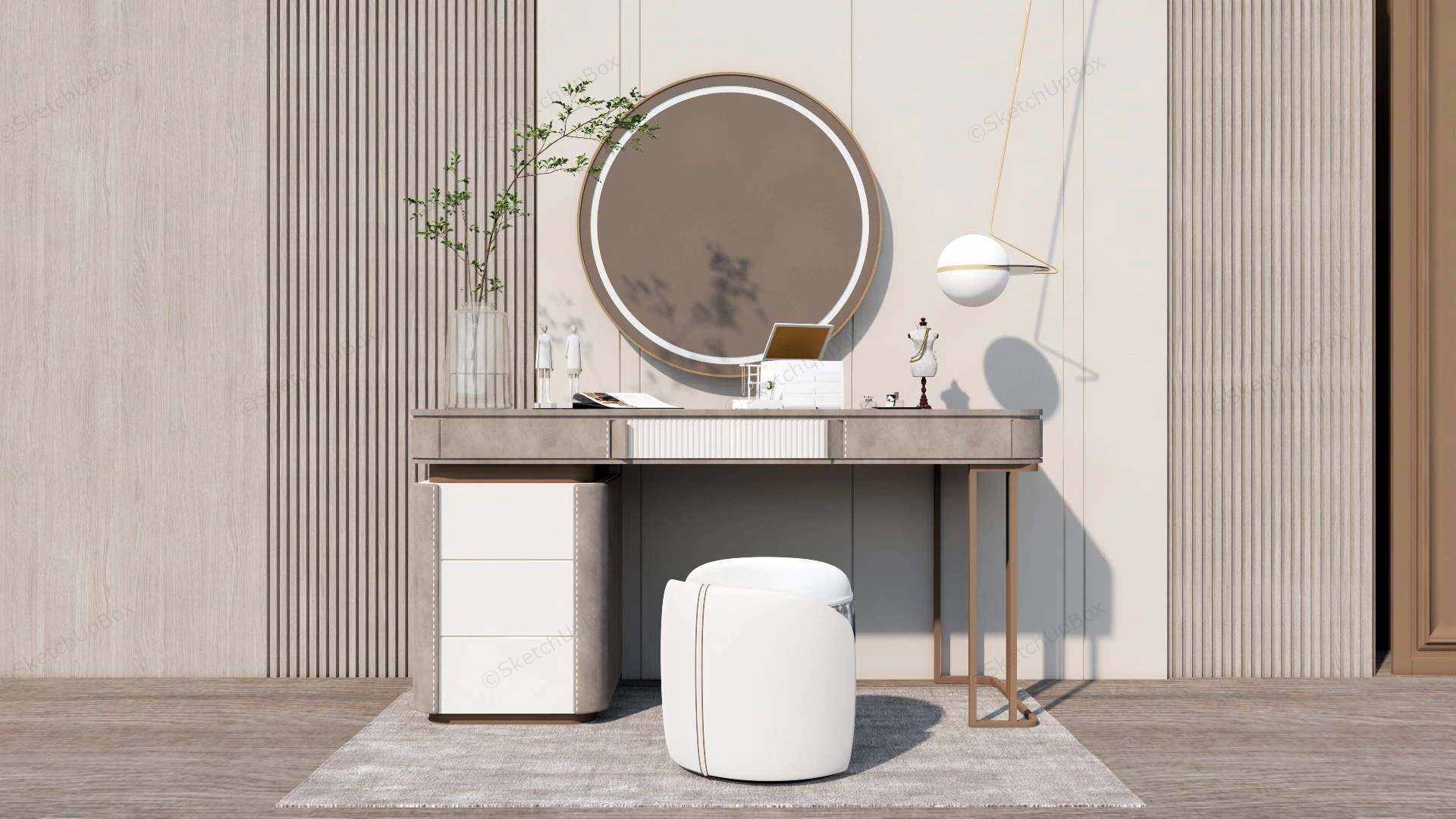 Elegant Modern Makeup Vanity sketchup model preview - SketchupBox