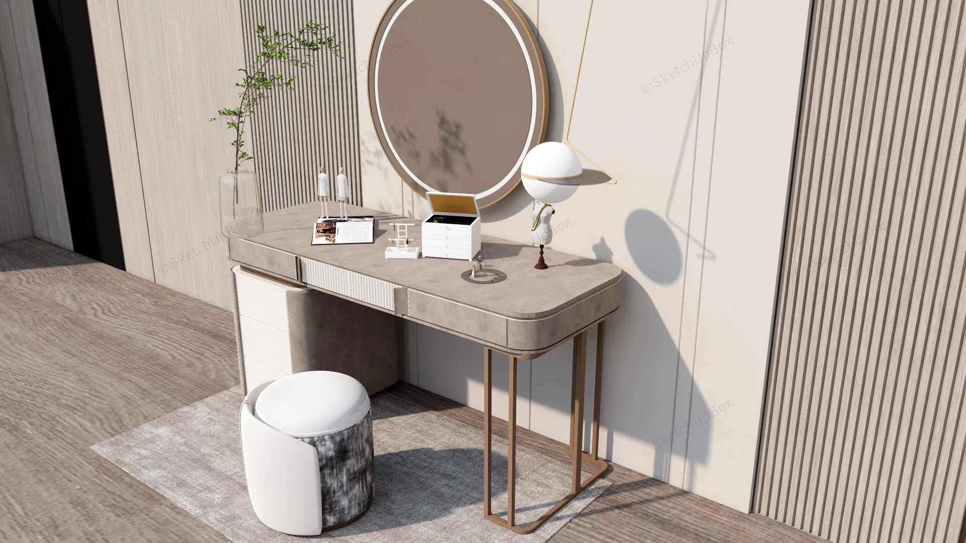 Elegant Modern Makeup Vanity sketchup model preview - SketchupBox