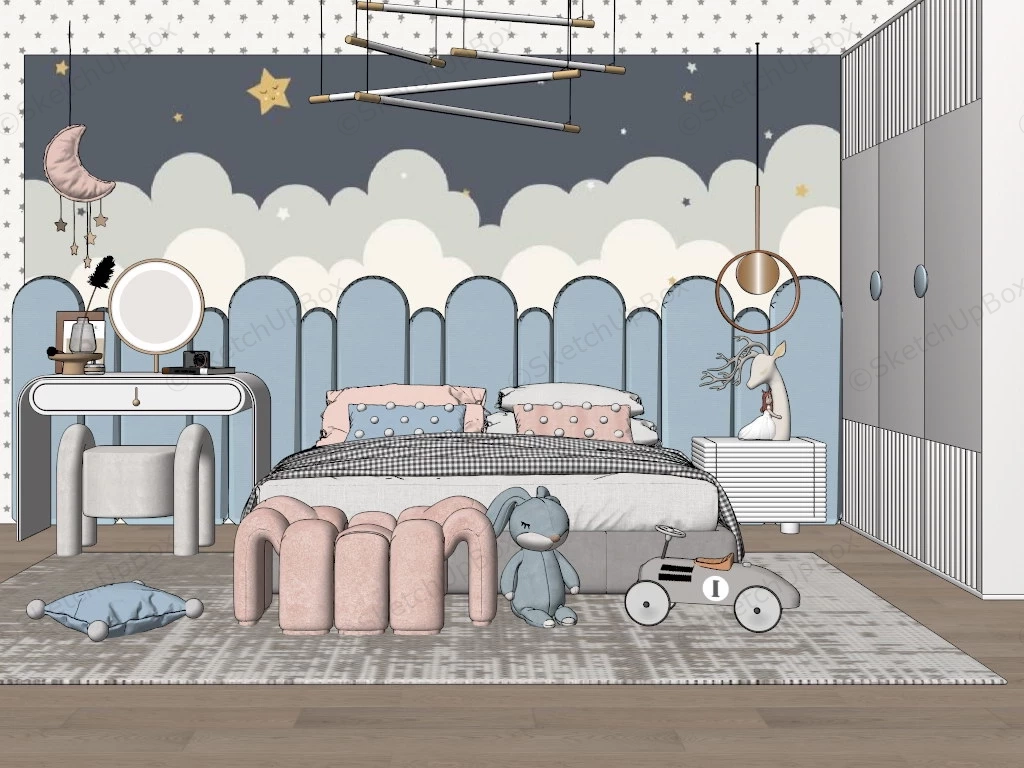 Cute Girls Bedroom Ideas sketchup model preview - SketchupBox