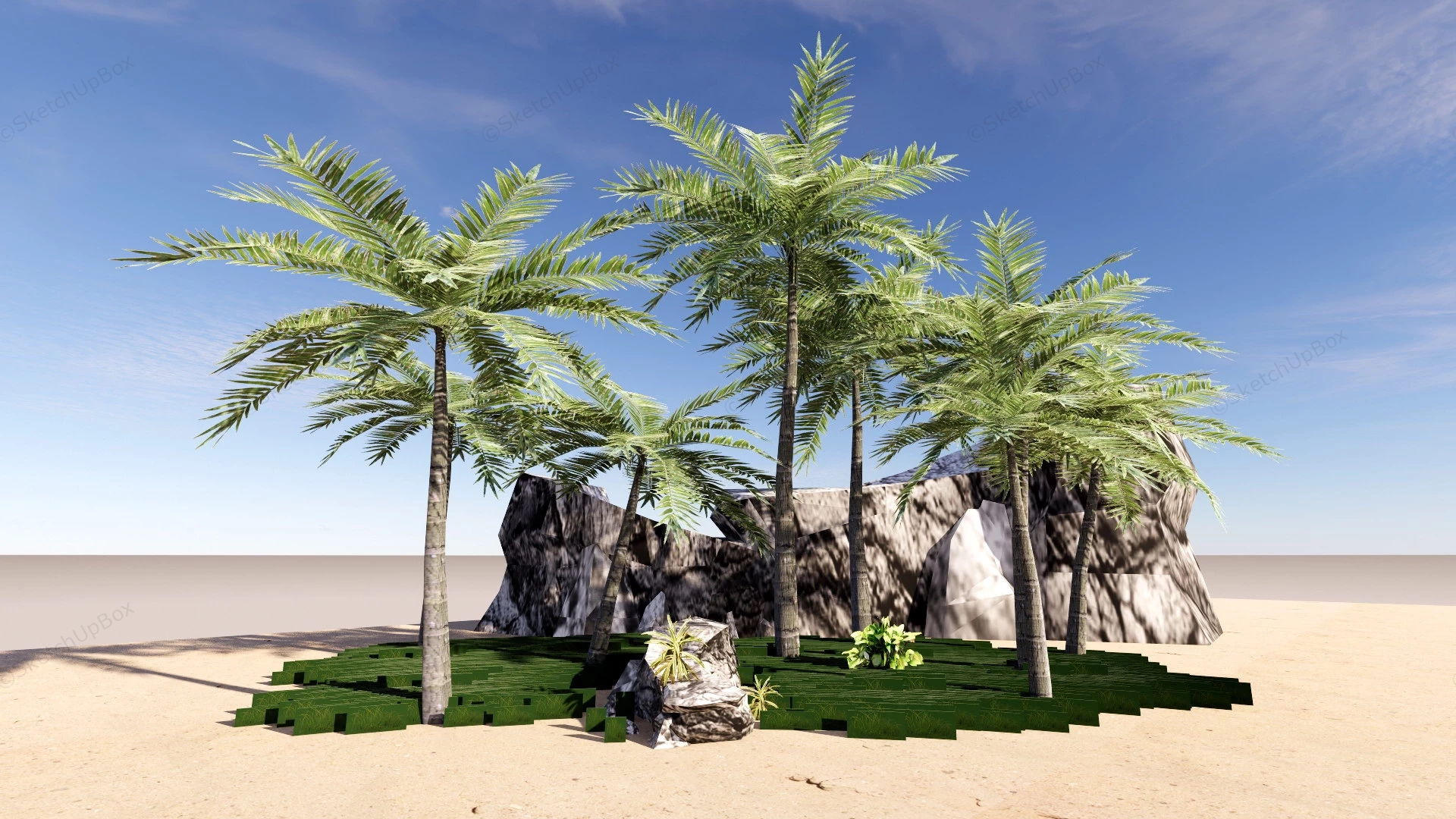 Rock And Palm Trees sketchup model preview - SketchupBox