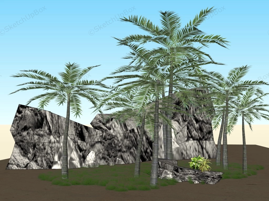 Rock And Palm Trees sketchup model preview - SketchupBox