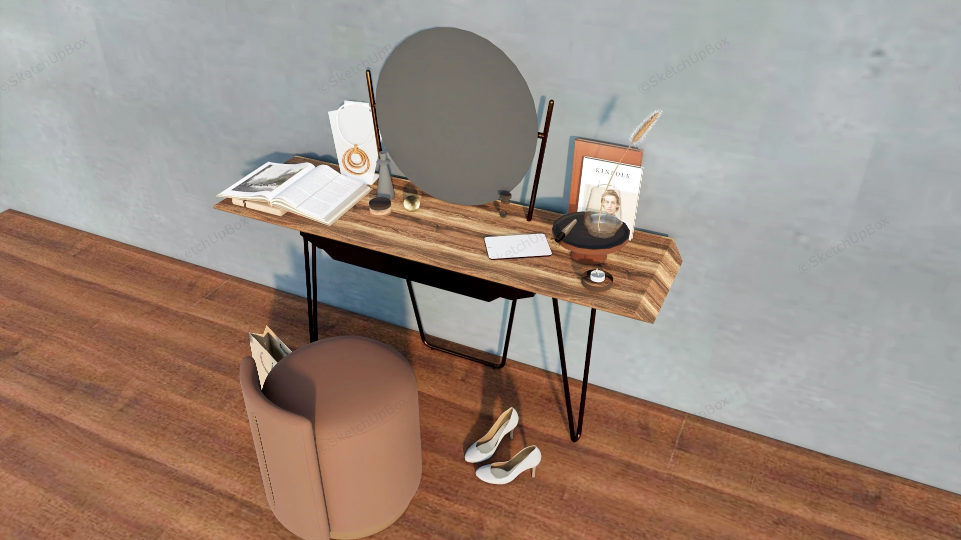 Rustic Makeup Vanity With Stool sketchup model preview - SketchupBox