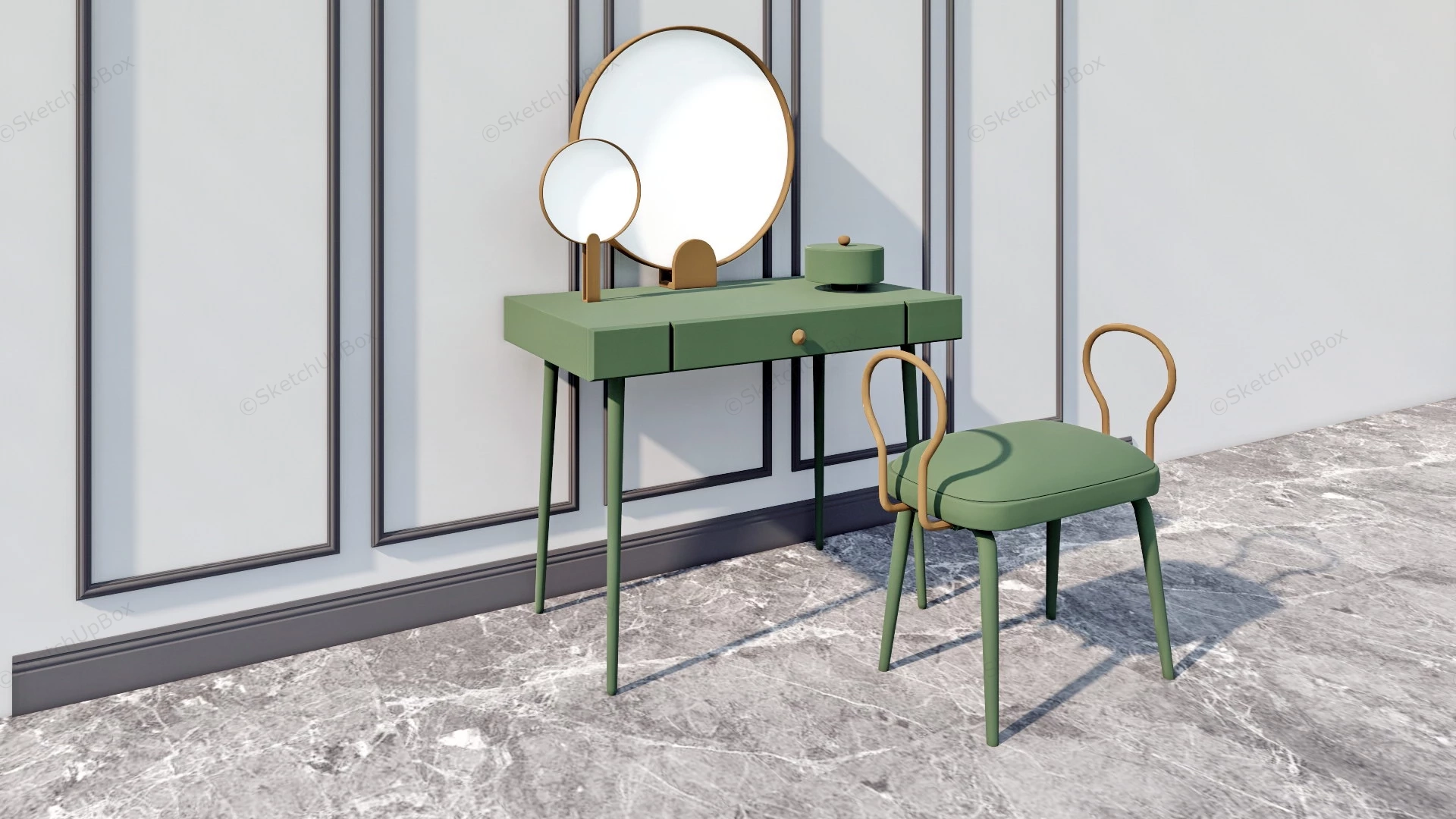 Retro Green Makeup Vanity Set sketchup model preview - SketchupBox