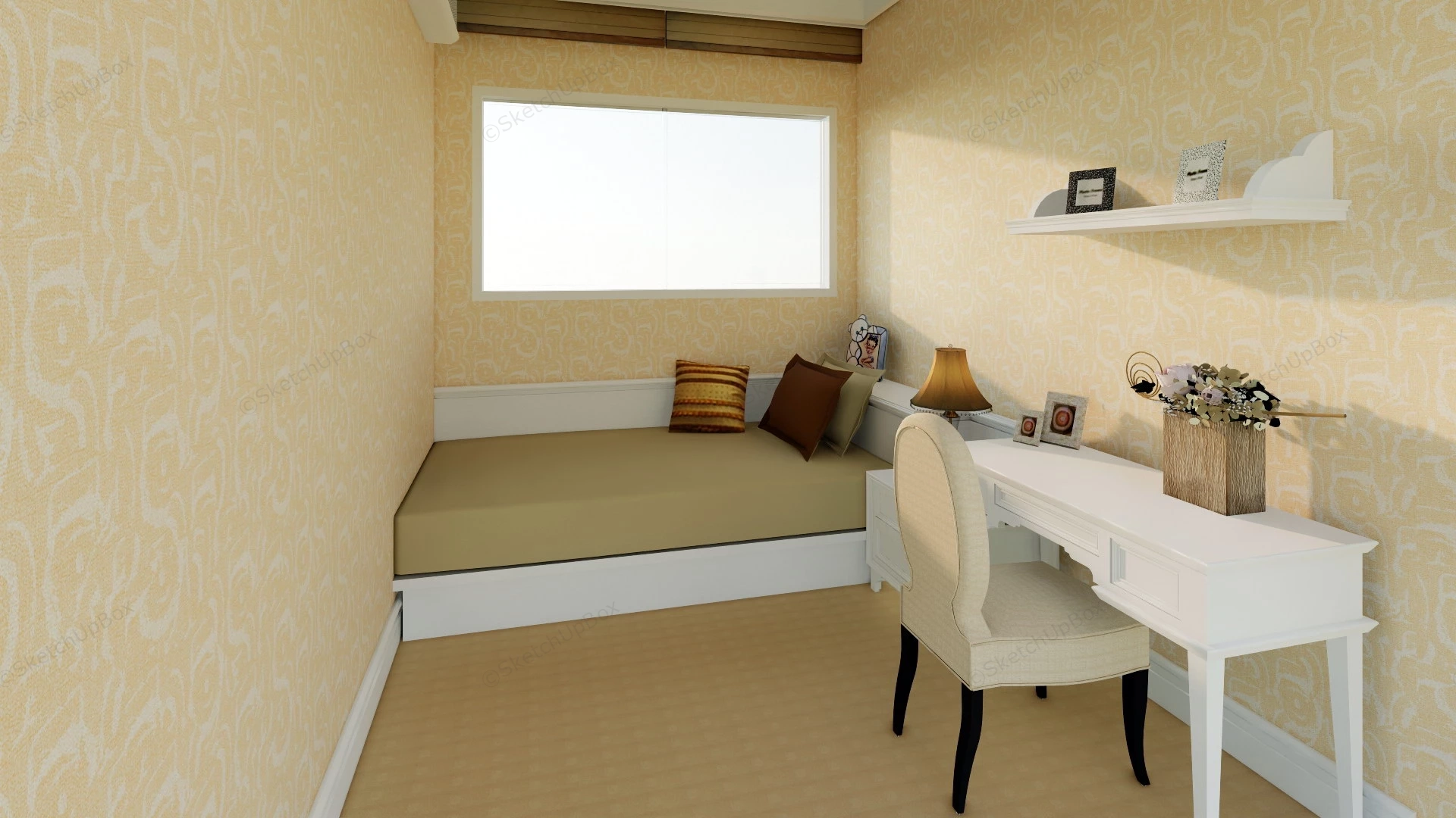 Small Bedroom With Desk sketchup model preview - SketchupBox