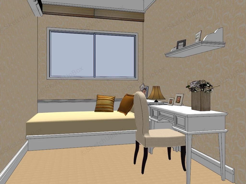 Small Bedroom With Desk sketchup model preview - SketchupBox