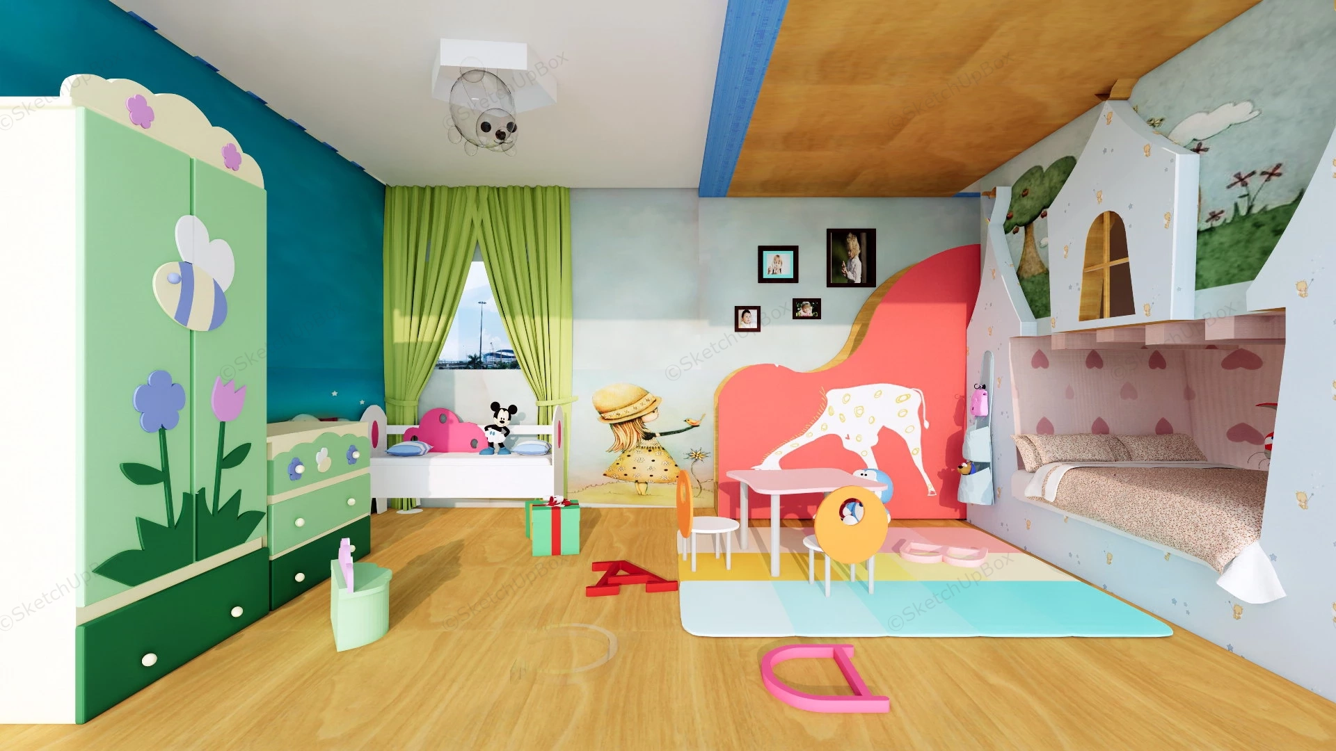 Toddler Girl Bedroom sketchup model preview - SketchupBox