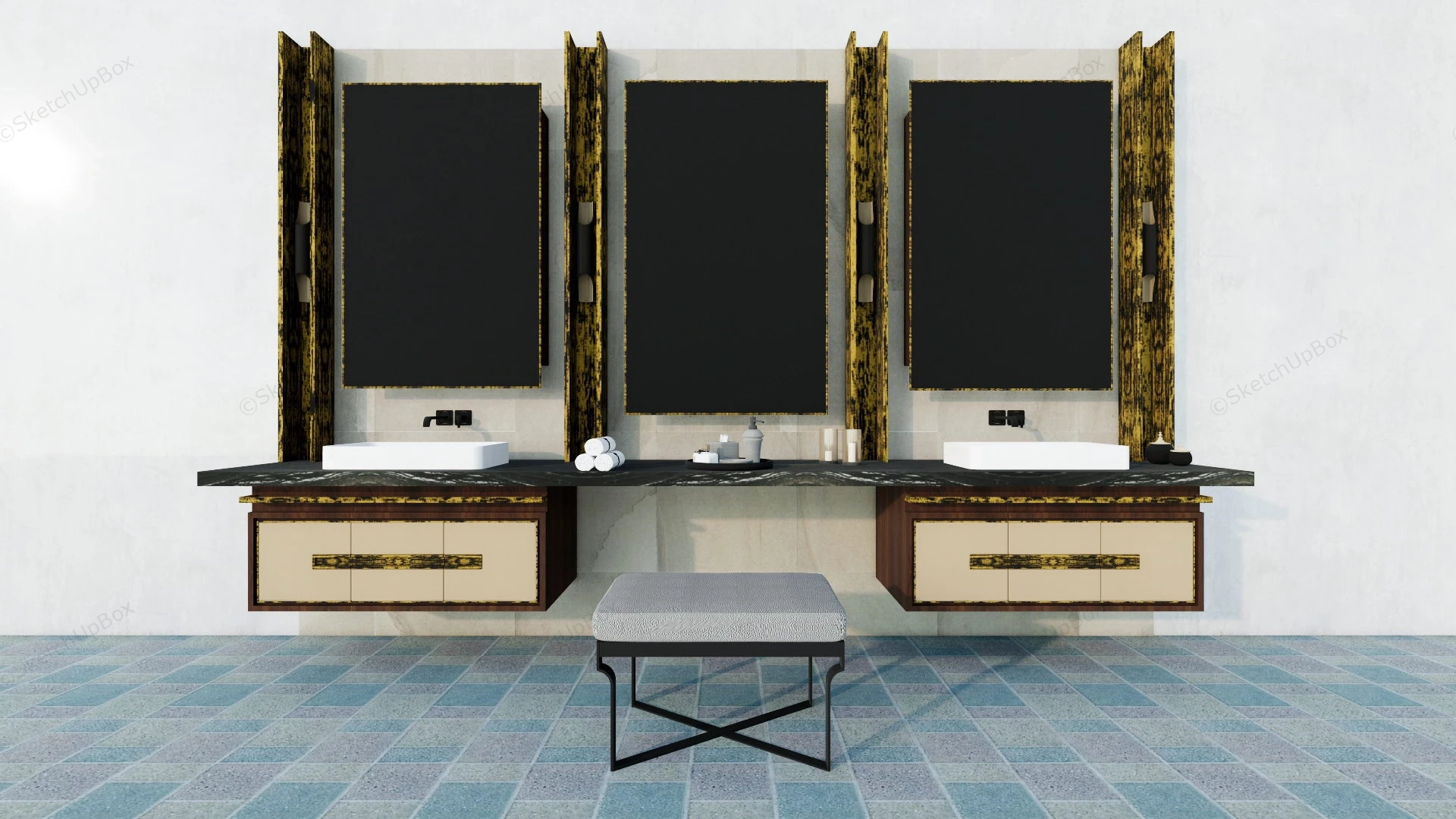 Bathroom Vanity With Makeup Station sketchup model preview - SketchupBox