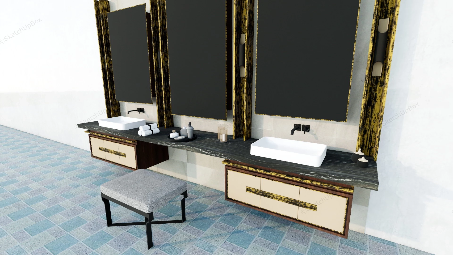 Bathroom Vanity With Makeup Station sketchup model preview - SketchupBox