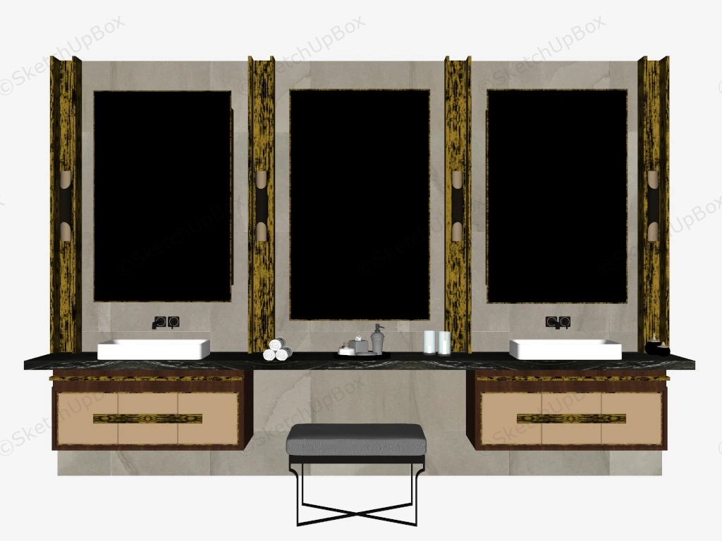 Bathroom Vanity With Makeup Station sketchup model preview - SketchupBox