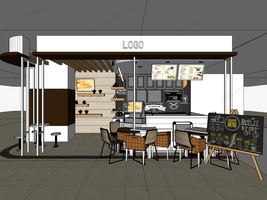 Food Court Kiosk sketchup model preview - SketchupBox