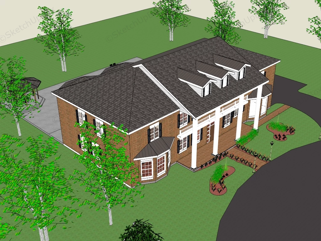 Historic Red Brick Mansion sketchup model preview - SketchupBox