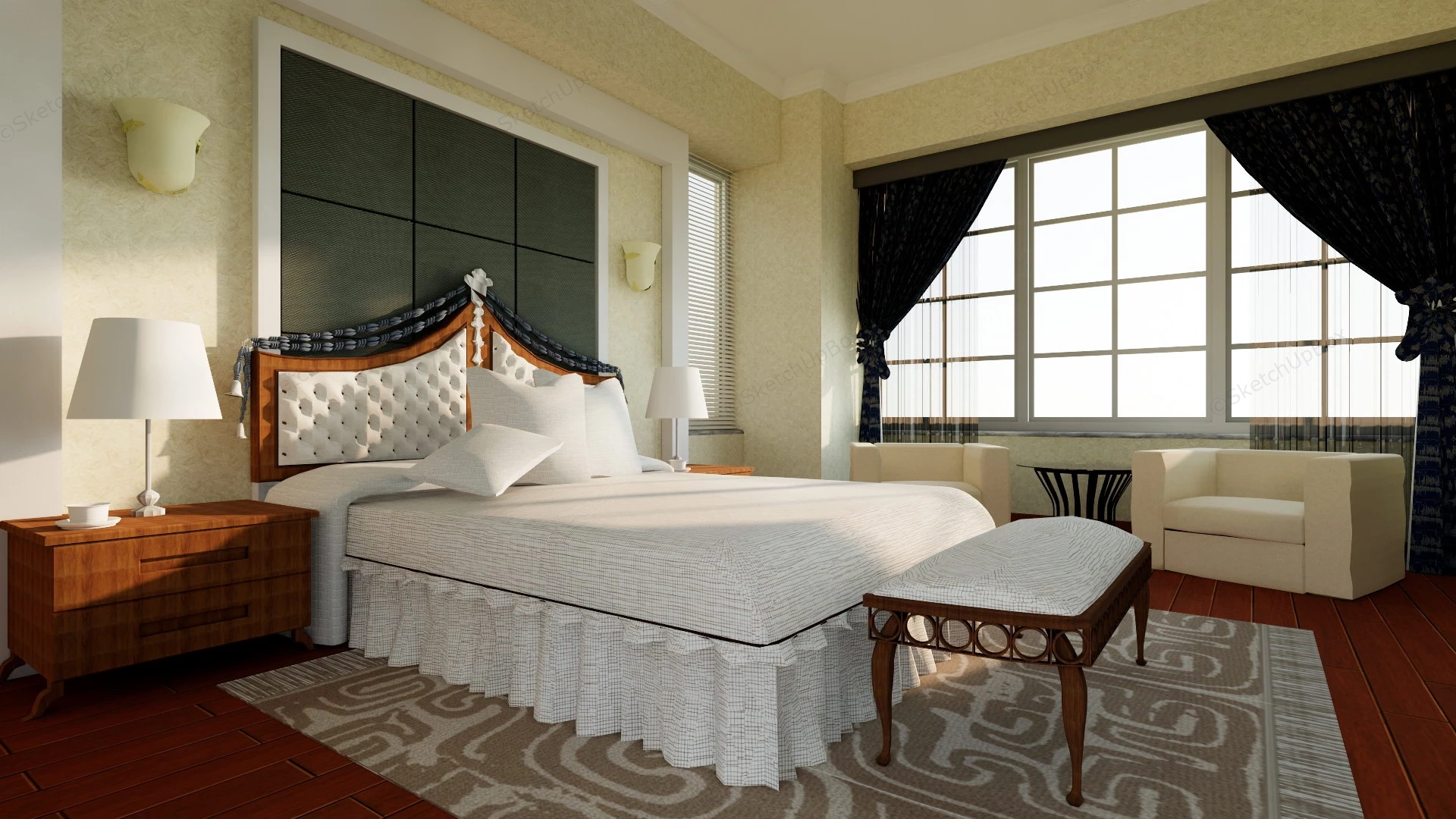 Traditional Bedroom Interior sketchup model preview - SketchupBox