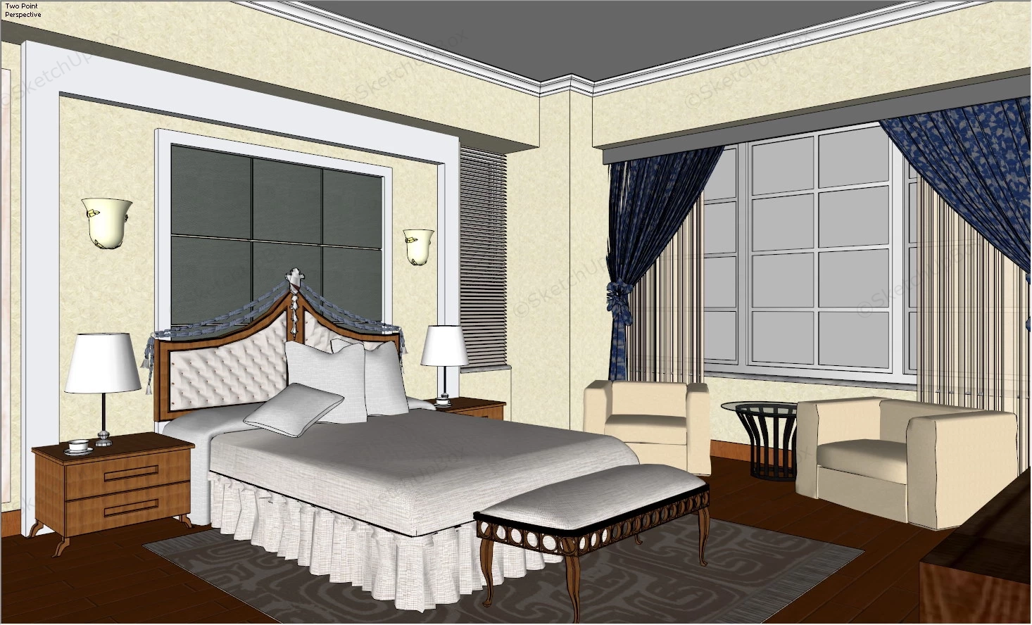 Traditional Bedroom Interior sketchup model preview - SketchupBox