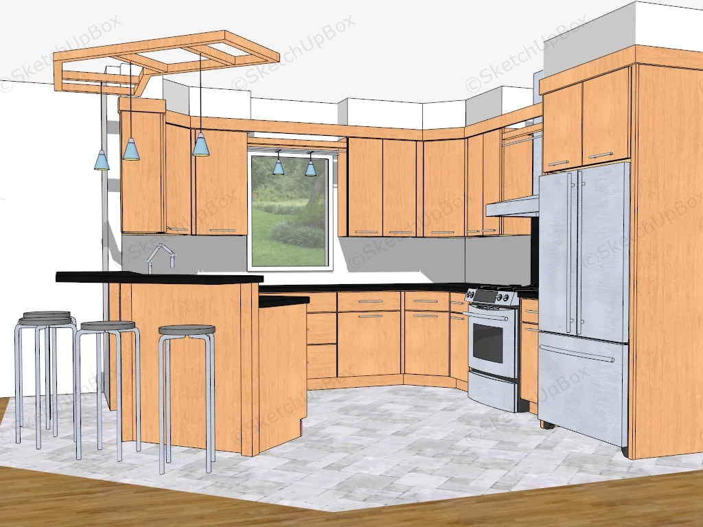 Orange Kitchen With Bar sketchup model preview - SketchupBox