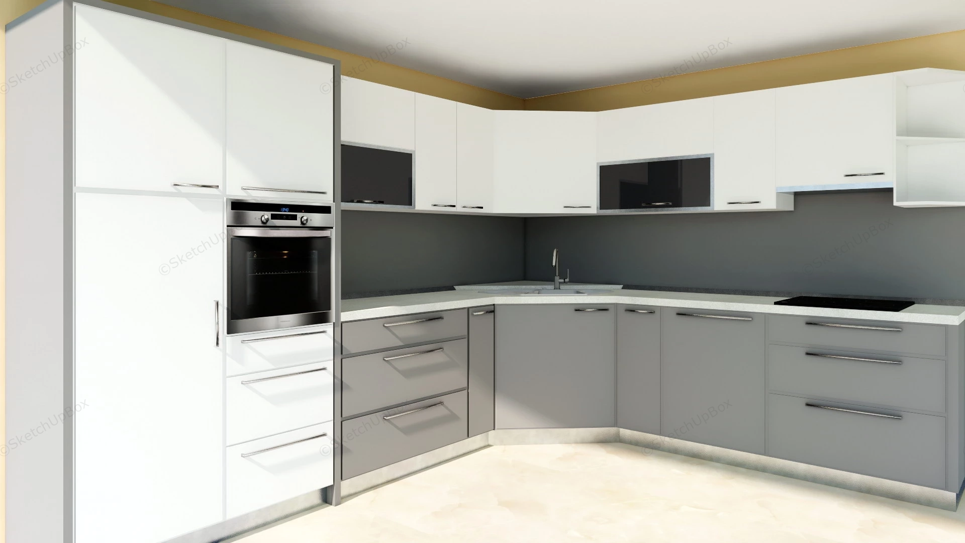 White And Grey Kitchen Cabinets sketchup model preview - SketchupBox