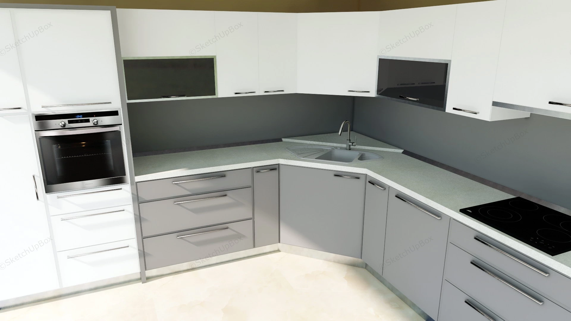 White And Grey Kitchen Cabinets sketchup model preview - SketchupBox