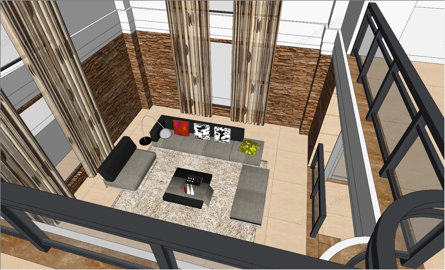 Loft Living Room Dining Room Design sketchup model preview - SketchupBox