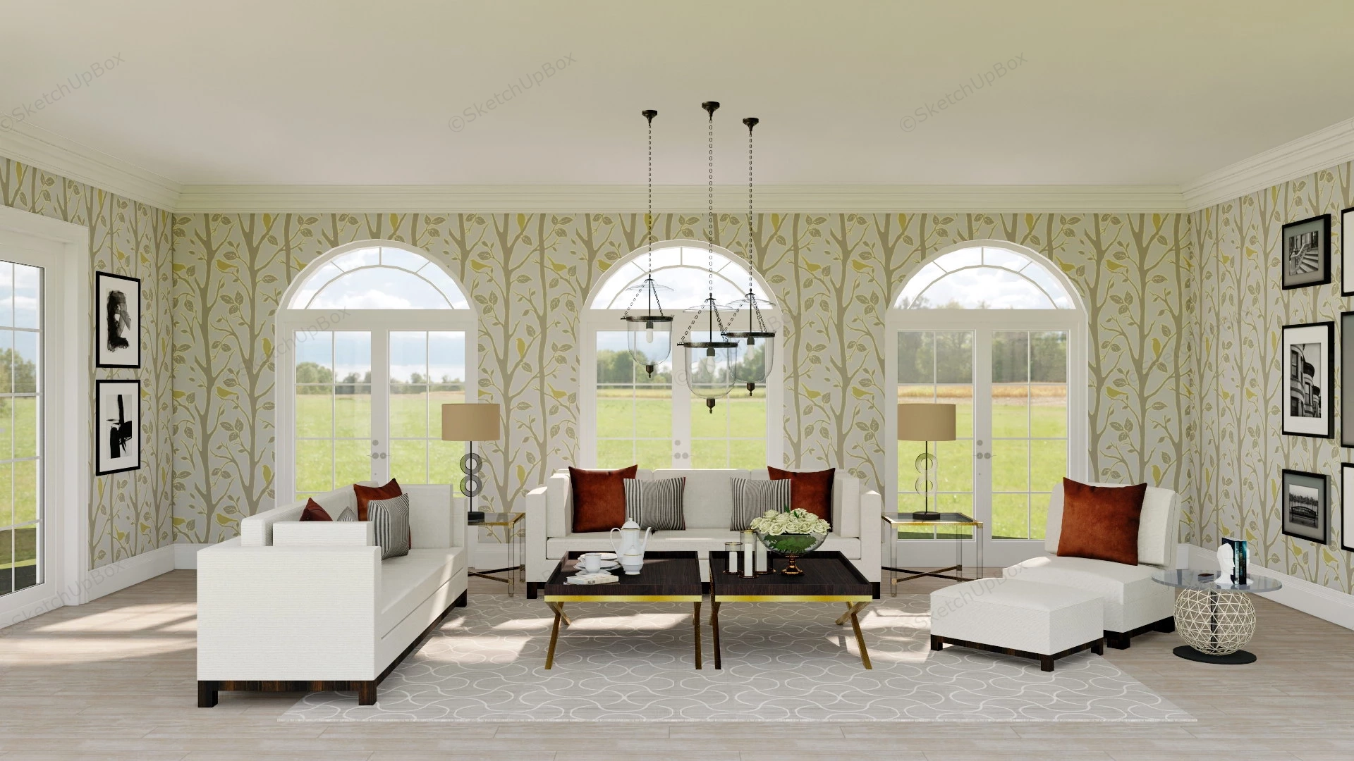 Modern French Country Living Room sketchup model preview - SketchupBox