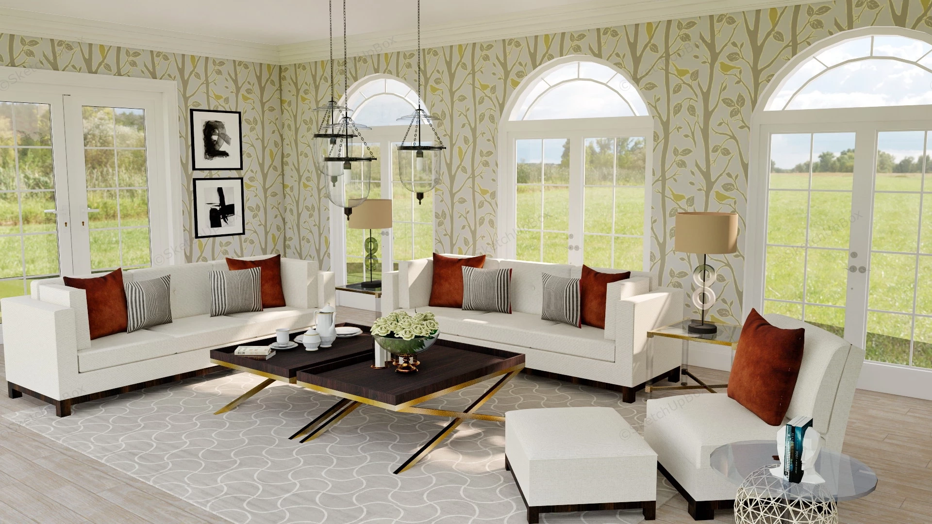 Modern French Country Living Room sketchup model preview - SketchupBox