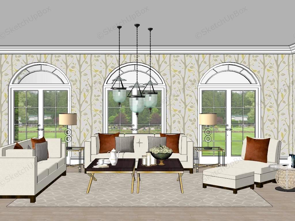 Modern French Country Living Room sketchup model preview - SketchupBox