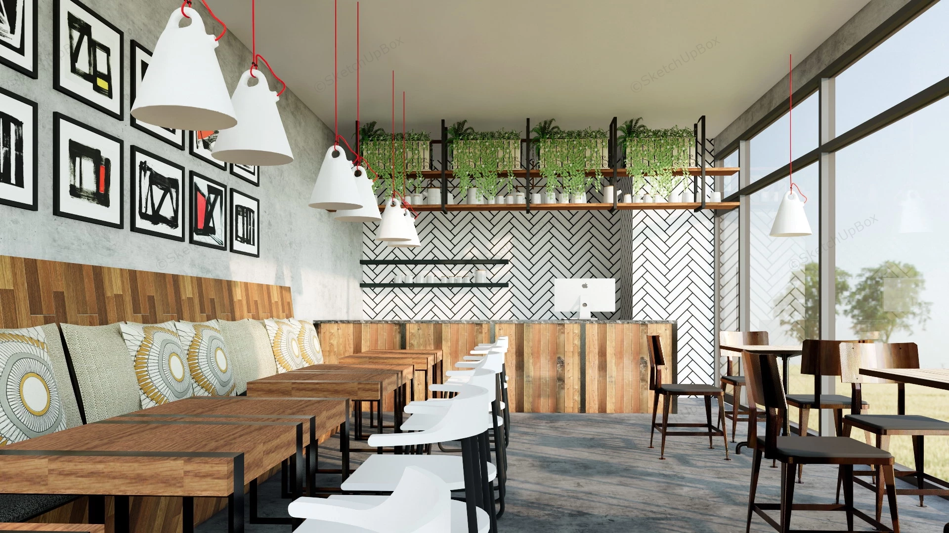 Rustic Modern Coffee Shop Interior sketchup model preview - SketchupBox