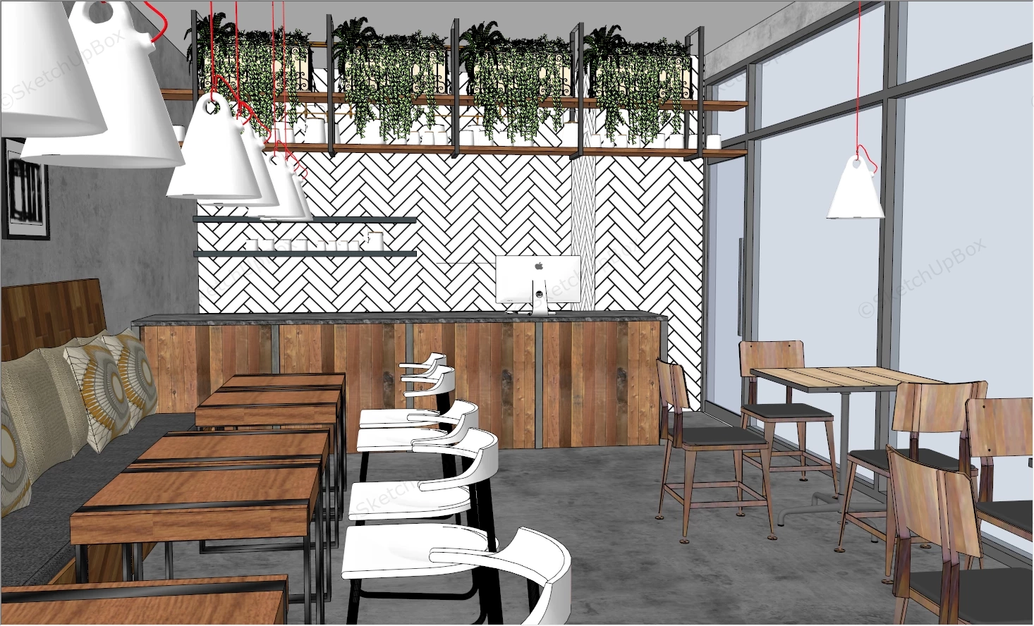 Rustic Modern Coffee Shop Interior sketchup model preview - SketchupBox