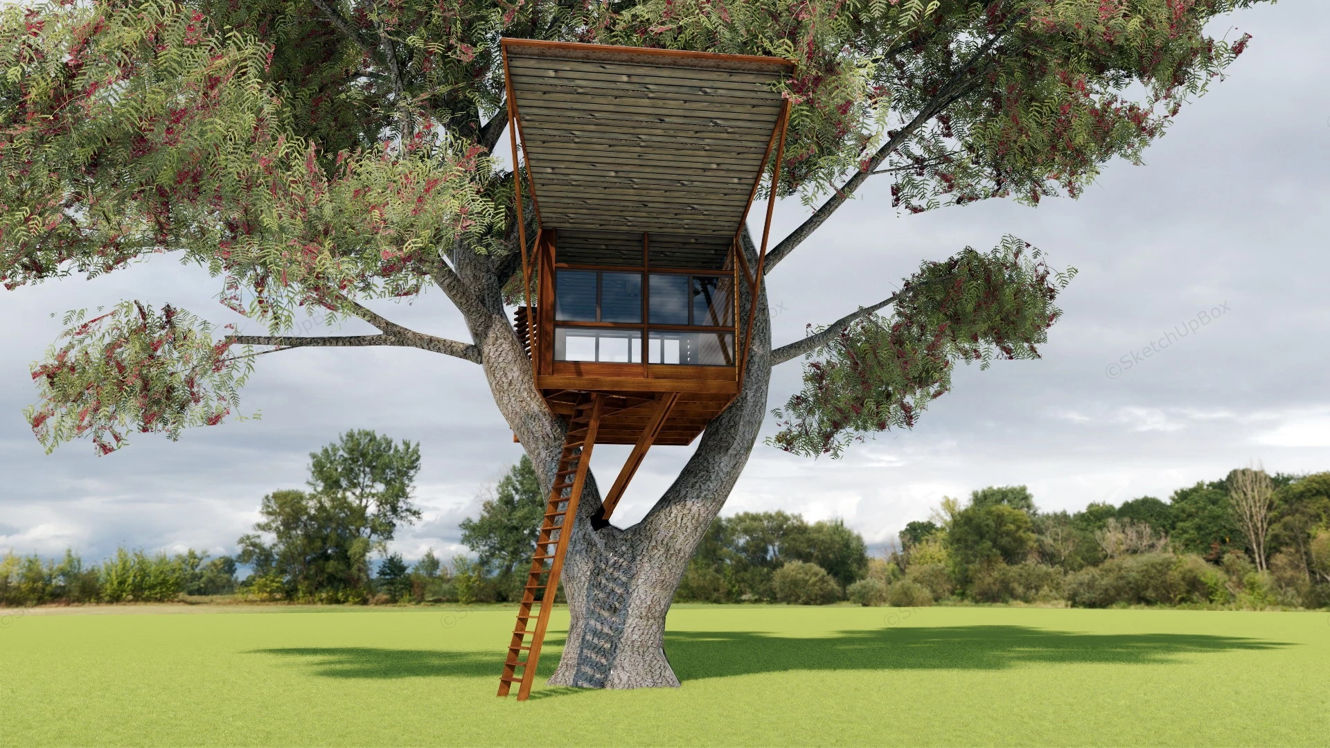 Single Tree Treehouse sketchup model preview - SketchupBox