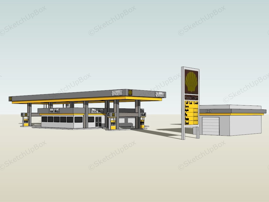 Shell Gas Station sketchup model preview - SketchupBox