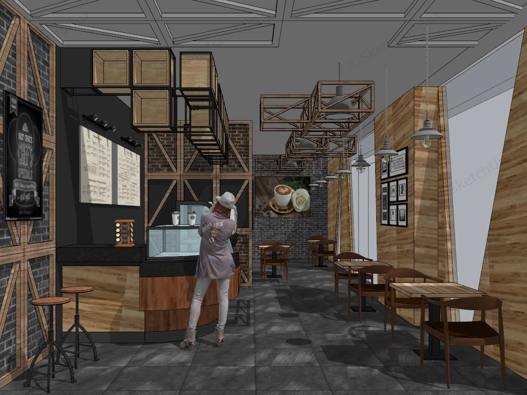 Industrial Coffee Shop Interior Design sketchup model preview - SketchupBox