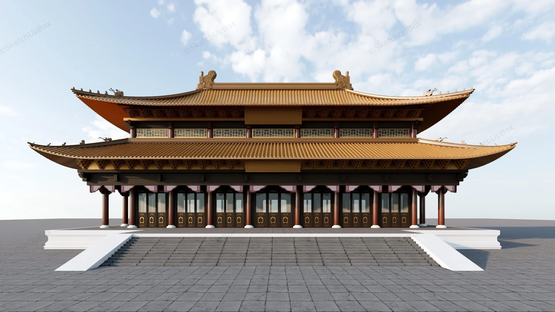 Buddhist Temple Architecture sketchup model preview - SketchupBox