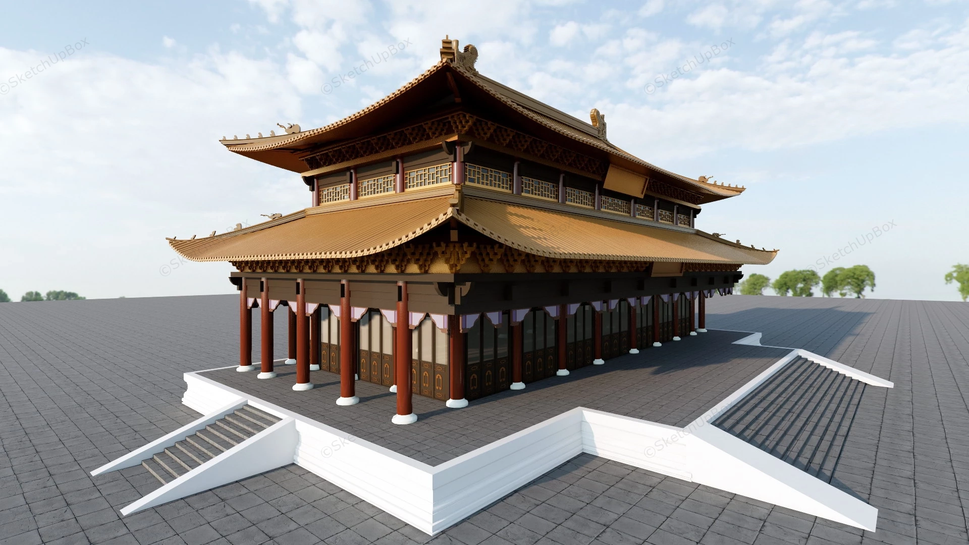 Buddhist Temple Architecture sketchup model preview - SketchupBox