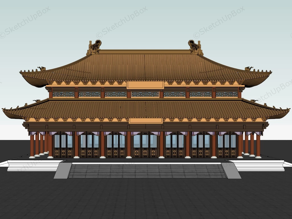 Buddhist Temple Architecture sketchup model preview - SketchupBox