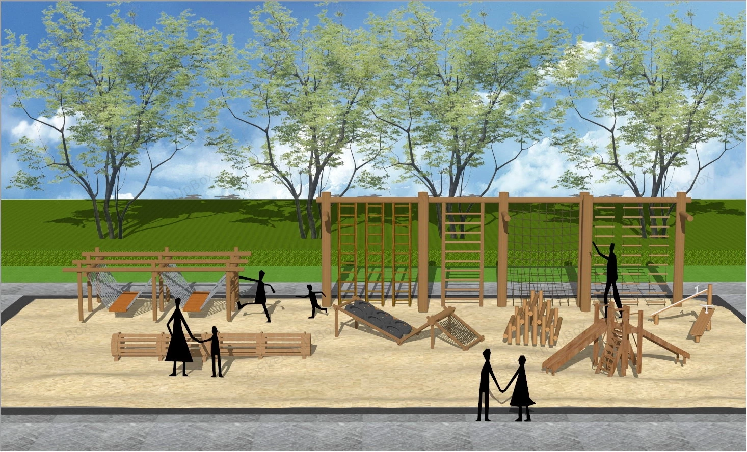 Wooden Playground Equipment Set sketchup model preview - SketchupBox