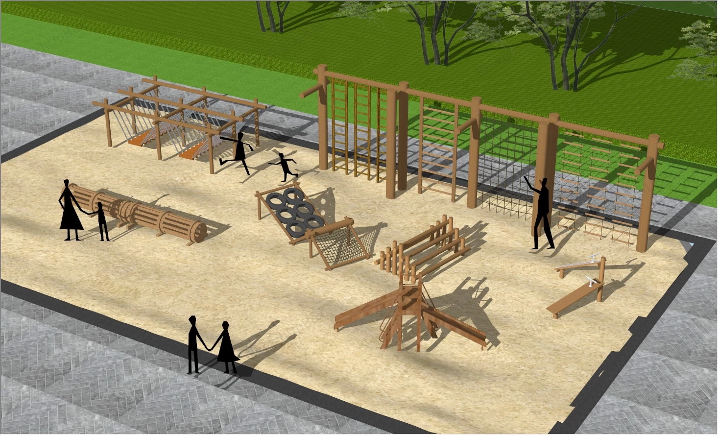 Wooden Playground Equipment Set sketchup model preview - SketchupBox